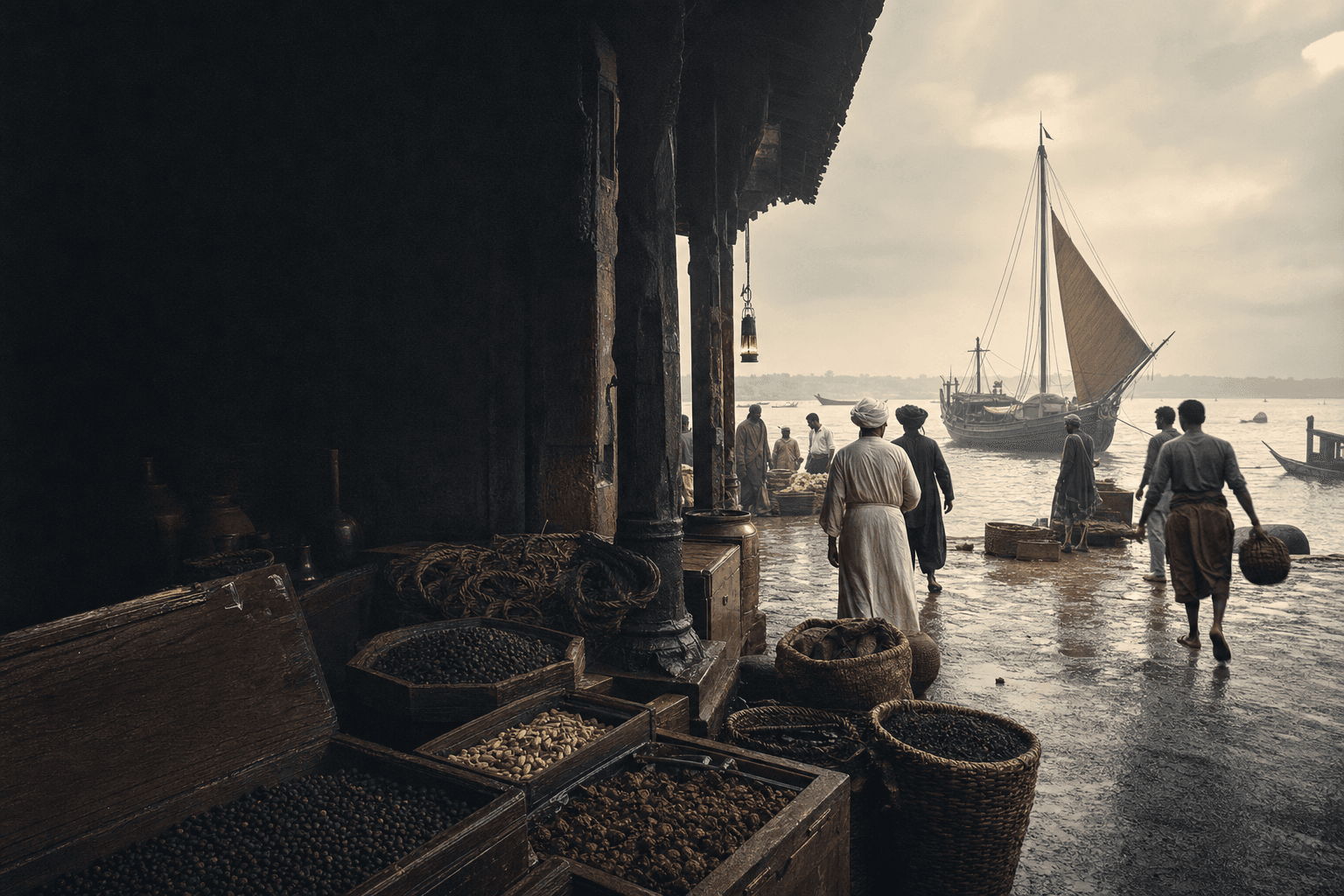 A rain-washed historic spice port on the Malabar Coast